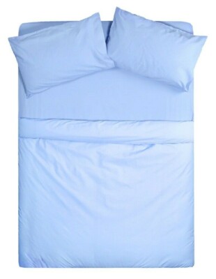 Flammhemmendes Einzelbett Set, Bettdecke Spannbettlaken und Kissenbezug Paar blau