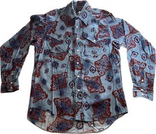 Wrangler Western Shirt Geometric 1990s Vintage X-Long Tails Mens 16.5 - 35