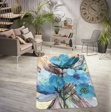 3D Blue Watercolor Flowers NAO10624 Game Rug Mat Elegant Photo Carpet Mat Fay