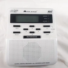 Midland White WR-100 NOAA Emergency Weather Alert Radio Alarm Clock No Cord