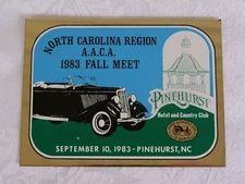 Pinehurst NC Carolina Hotel 1983 AACA Metal Antique Car Show Dash Plaque Award