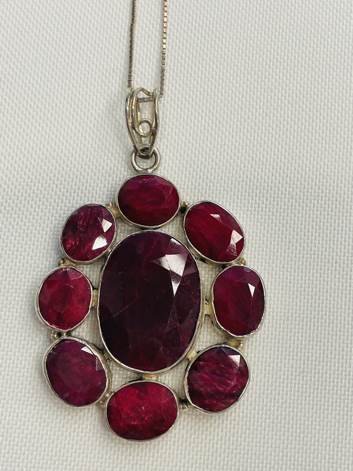 Handmade Sterling Silver Ruby Flower Pendant Neck… - image 2
