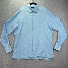 Saks Fifth Avenue Mens 2XL 100% Linen Long Sleeve Button Up Shirt Blue Beach