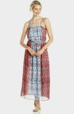 Two by Vince Camuto Marrakesh Mix,Drift Blue,Drawstring Waist Maxi Dress Size XS