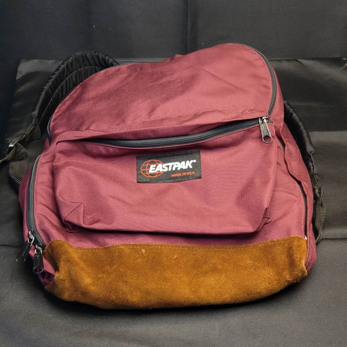 Eastpak Vintage Burgundy Backpack With Brown Suede Bottom