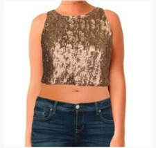Bar III Womens Sequined Sleeveless Crop Party Holiday Top Size Medium 