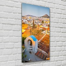 Glasbilder Wandbild Glasfoto Küche Ansicht Hügels griechischen Kirche 60x120