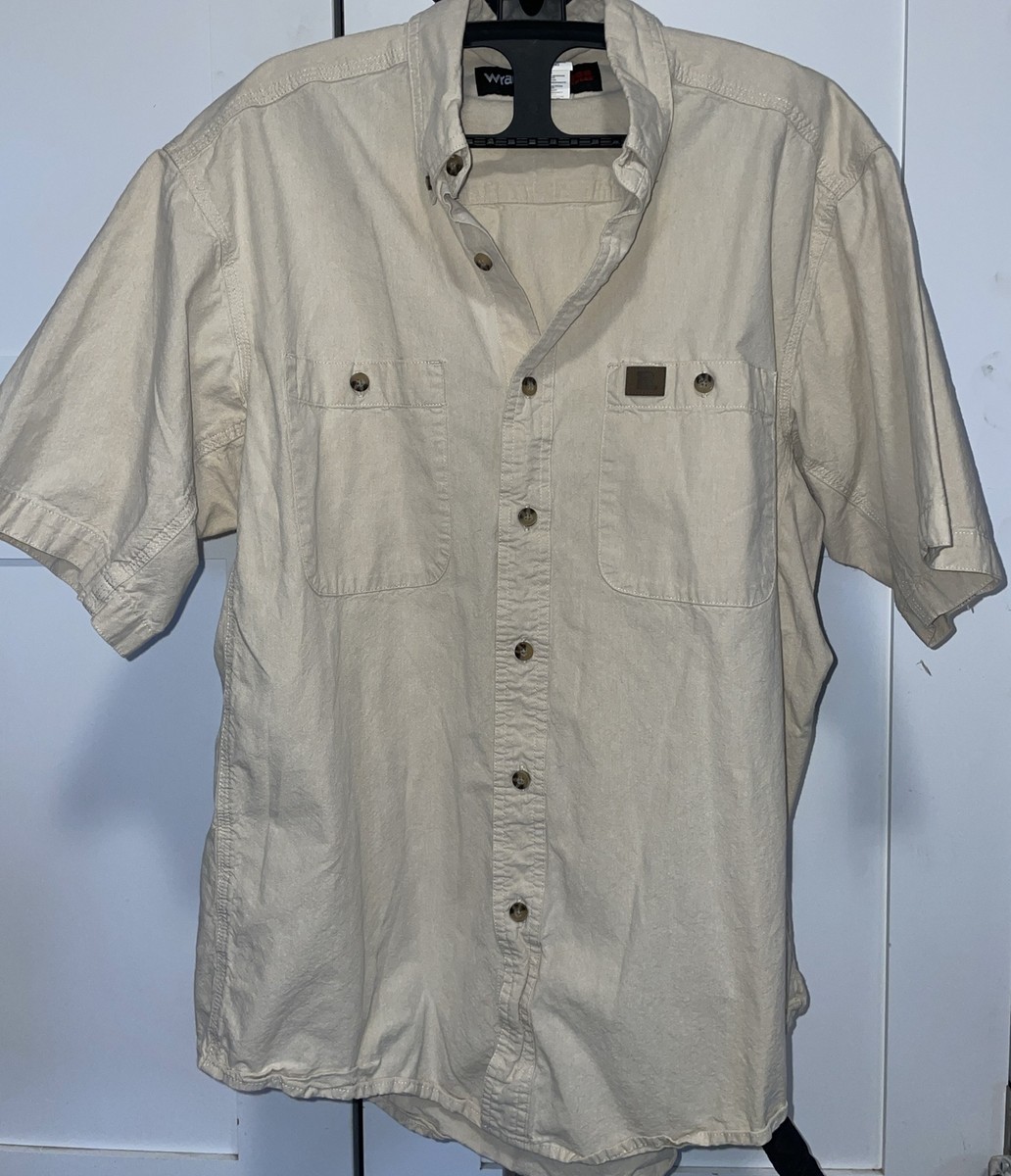 Wrangler Riggs Workwear Mens XL Short Sleeve Button Down Khaki