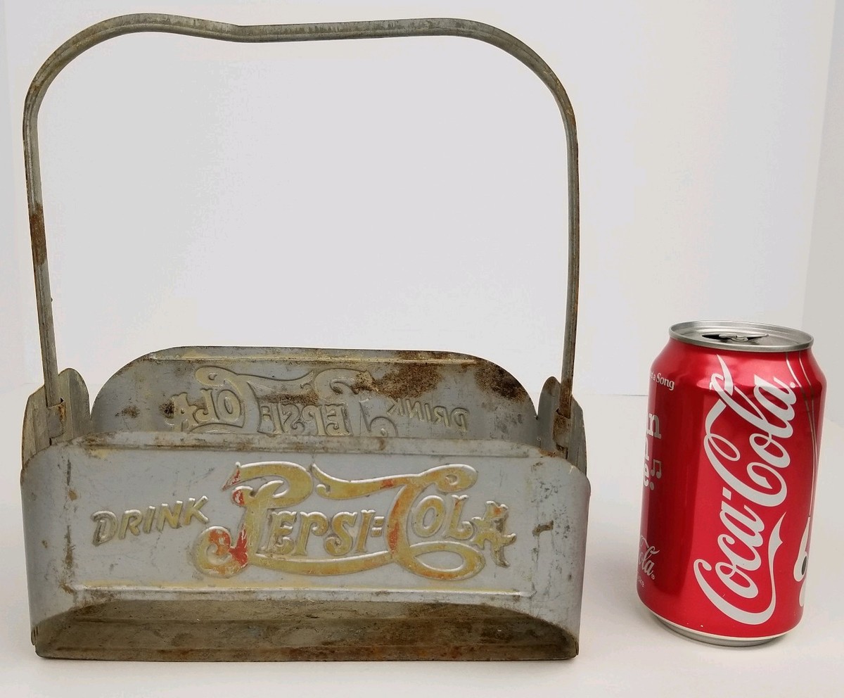 Vintage Drink Pepsi Cola Double Dot 6 Pack Metal Bottle Carrier