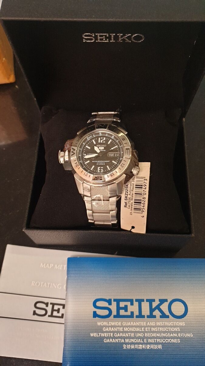 SEIKO 5 Sports SKZ225 Automatic Watch Stainless Silver Map SEIKO 5 Sports SKZ225 Automatic Watch Stainless Silver Map