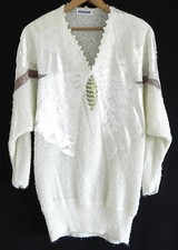 Vtg Mariea Kim Tunic Sweater V-Neck Patching/Bead Trim Dolman,3/4 Sleeve Size M