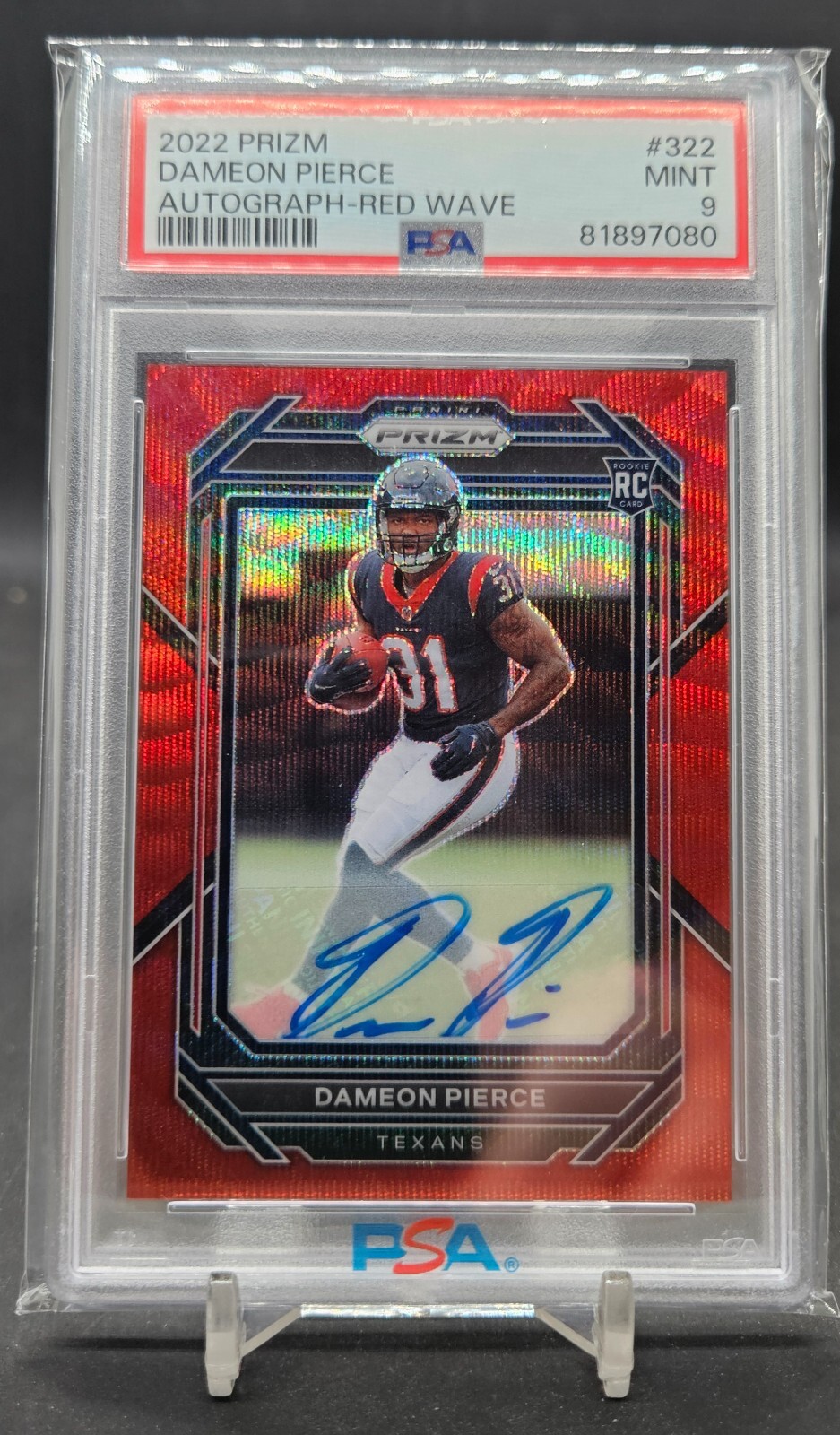 2022 Panini Prizm Dameon Pierce #322 Red Wave /149 Auto PSA 9 Houston Texans