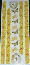 3 Strip Frances Meyer Stickers EDITH BUTTERFLY Yellow Roses RETIRED