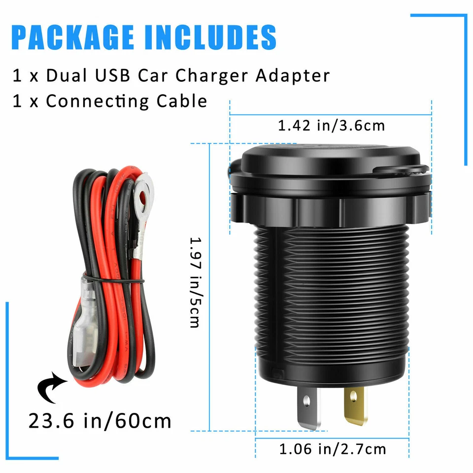 QC 3.0 Doble USB Coche Cargador Rápido Enchufe Toma de Alimentación LED Voltímetro Impermeable - Imagen 4 de 4