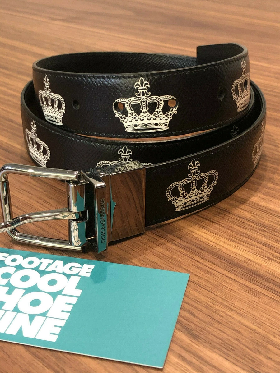 MEN S DOLCE GABBANA D G CROWN PRINT LEATHER BELT BLACK WHITE 95CM 38IN BC 4107