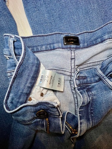 MOTHER Mint Wash Dark The Weekender Fray Flare Raw Hemline Jeans Size 29 - Picture 11 of 12