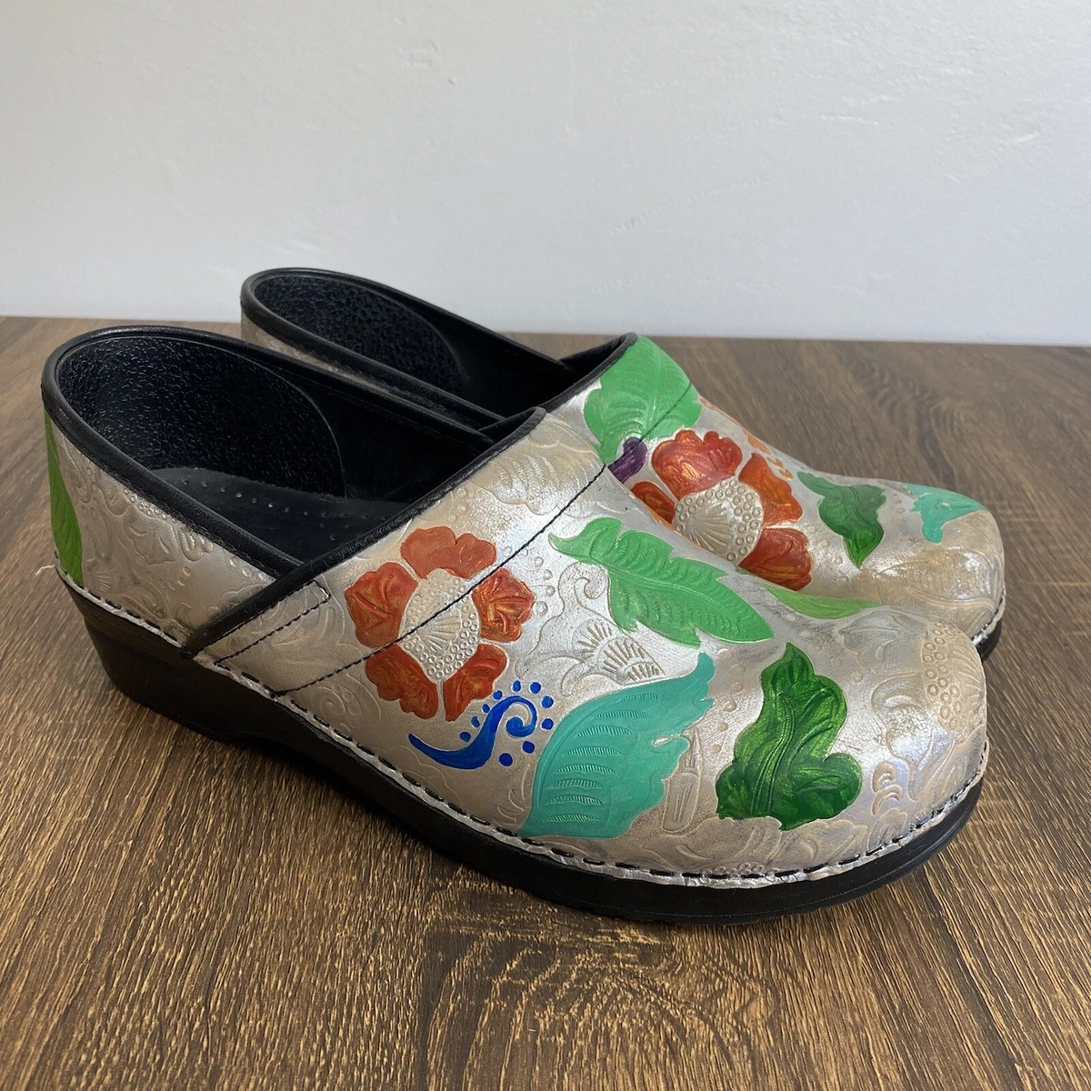 Sanita Clogs Women s 41 Hand Painted Floral Comfort Slip On Shoes Professional