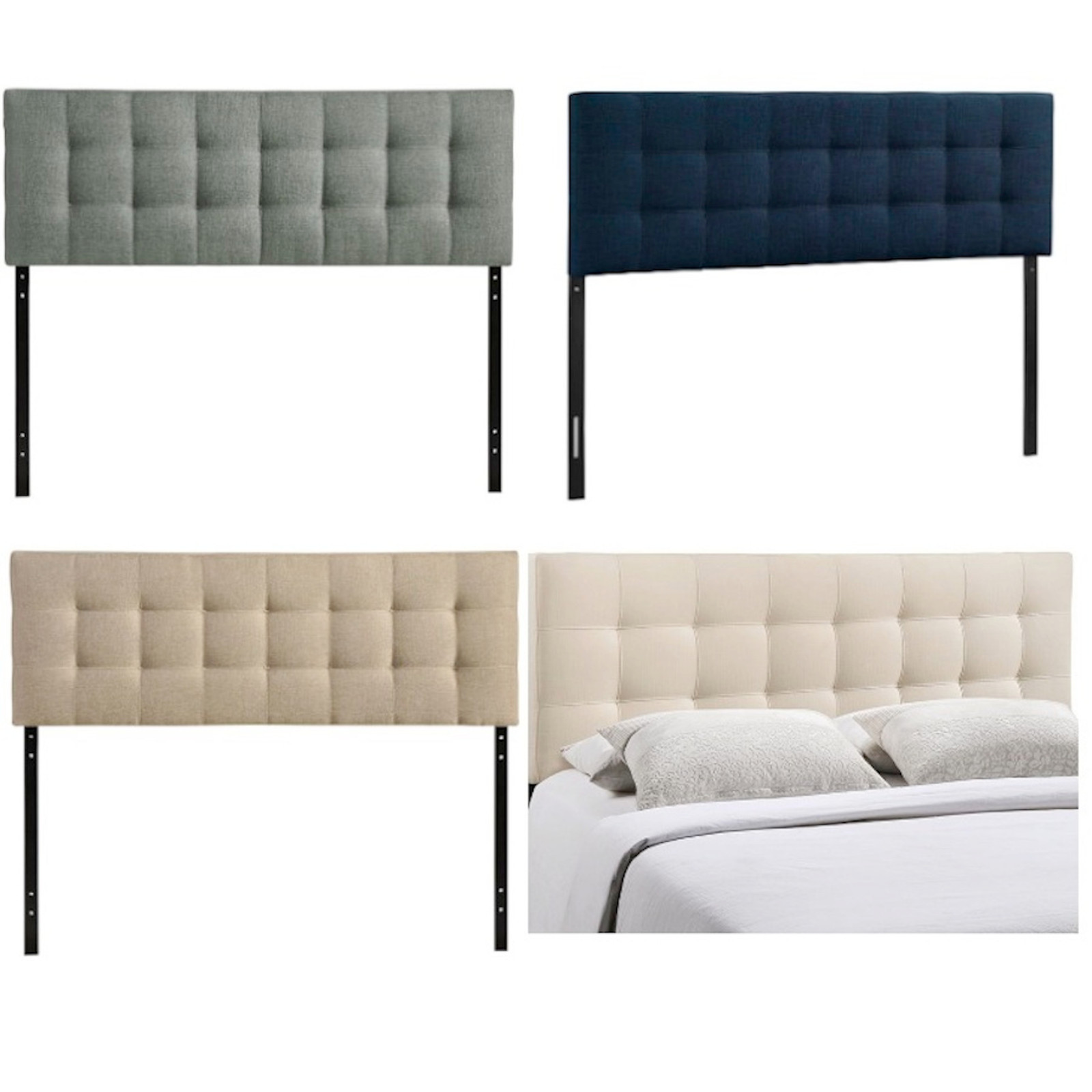 Queen Headboard Beige, Ivory, Gray, Navy Modern Button Tufted Fabric Upholstered-image