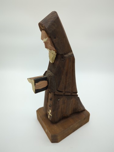 Vintage HODA Hand Carved Wood St. Francis Priest Clergy Statue Carving 8.5" - Picture 2 of 6