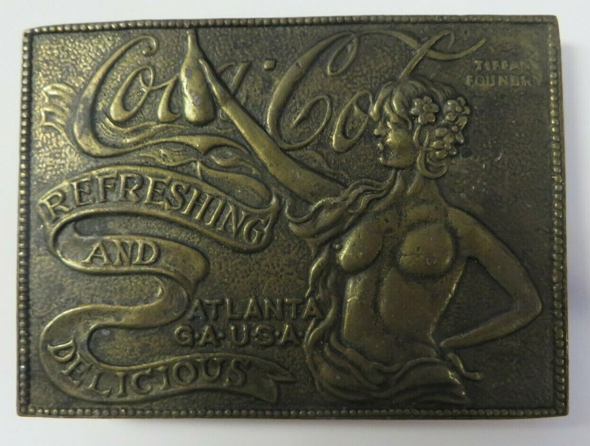 Vintage Belt Buckle COCA-COLA Brass Tiffany Foundry NAKED WOMAN