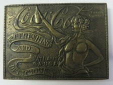 Vintage Belt Buckle COCA-COLA Brass Tiffany Foundry NAKED WOMAN Refreshing