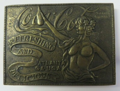 Vintage Belt Buckle COCA-COLA Brass Tiffany Foundry NAKED WOMAN