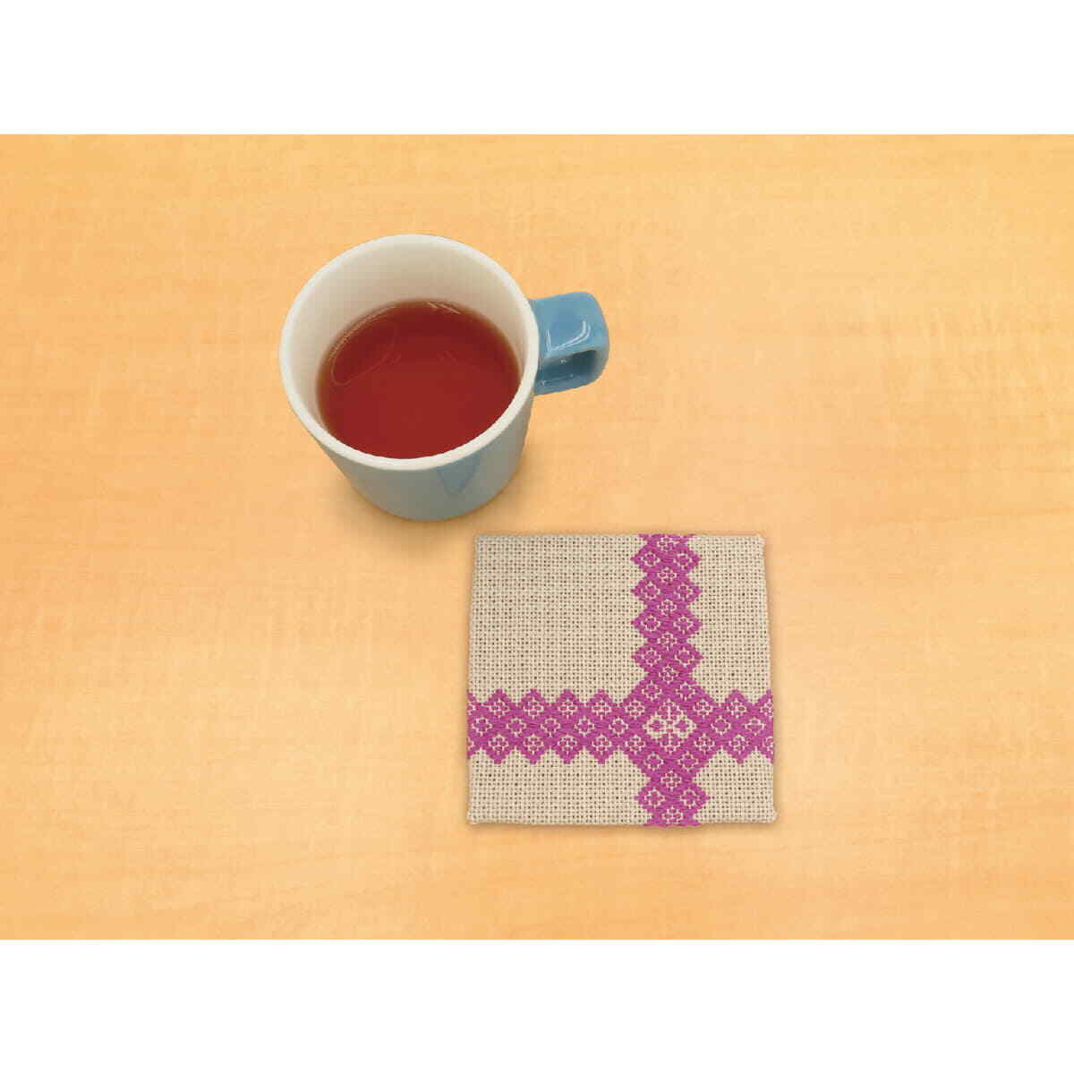 Olympus counted Kogin stitch kit ""Coaster Grey"", 10x10cm, Original from Japan