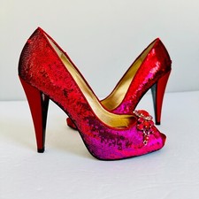 NINA NEW YORK SEQUINS EMBELLISHED PEEP TOE HIGH HEELS SANDALS 6M
