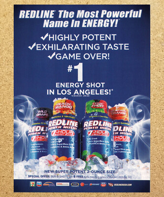 Redline Power Rush! 7 Hour Energy Boost - Magazine Print Ads Ephemera Art 2009