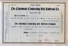 Cincinnati Connecting Belt Railroad Co. Stock Certificate Receipt