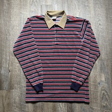 Vintage 70s Campus Pro Action Terry Cloth Striped Long Sleeve Polo Shirt Large