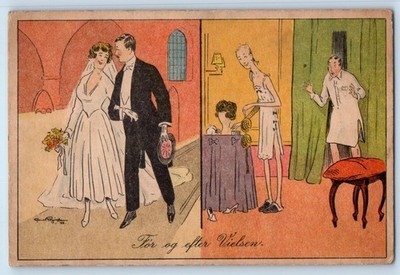 c1910's Humor Before And After The Wedding Signed Artist Antique Postcard