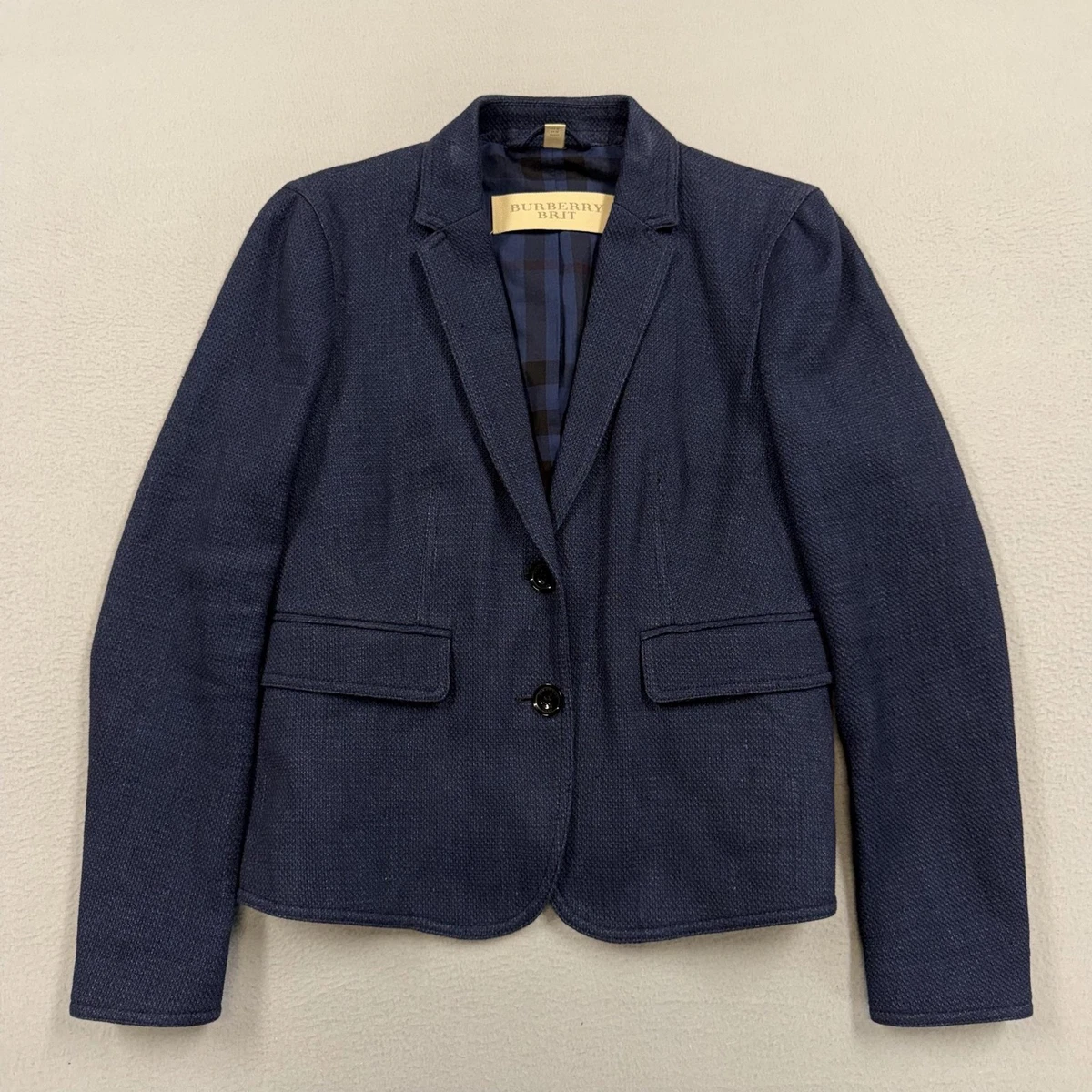 Blazer Burberry Brit para mujer 6 azul lino algodón forrado chaqueta ropa de trabajo a medida