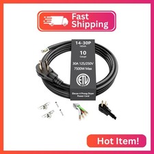 Elecan 4-Prong Dryer Power Cord 4 Ft Black, 30 Amp Appliance Power Cord with Dry