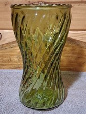 Green Pressed Glass Vase Swirl Pattern Decorative Glossy Finish