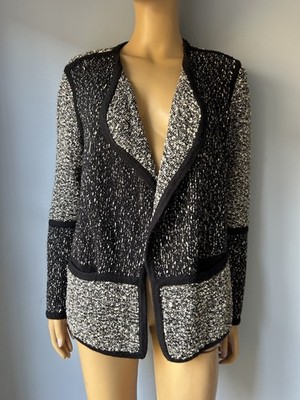 $495+ VINCE Textured Black Open Front Jacket Tweed Long Sleeve Knit Blazer Sz M