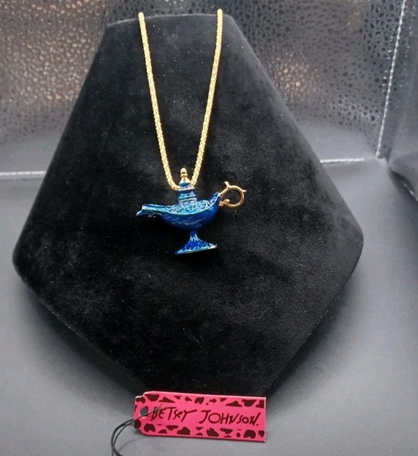 Nuova collana Betsey Johnson smalto tono oro blu lampada genio con etichette - Foto 4 di 4