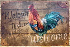 Rooster/Chicken "Welcome" Metal Wall Sign 12" x 8"