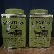 Ringtons Tea Merchants Advertising Tea Tin Caddy Victorian Style olive green x2