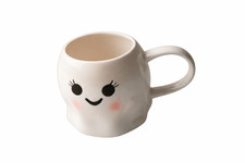 Williams Sonoma Hand-Painted Ghost Mug 19oz Halloween Stoneware Rosy Cheeks NWT