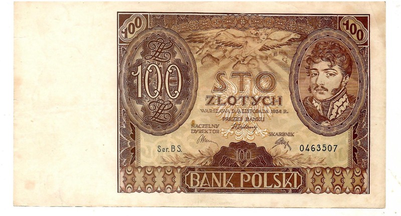 POLAND BANKNOTE 100 ZLOTYCH 1934 XF/AU