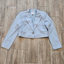Zara Cropped Blazer Size M Light Blue Linen Blend Single Button Coastal Pastel