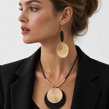 Statement Necklace and Earrings Set 2PCS Gold Silver Chunky Geometric Penda...