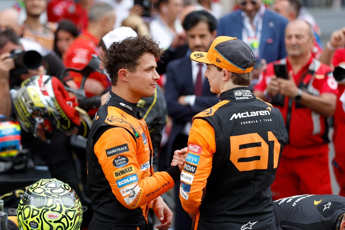 Oscar Piastri and Lando Norris at the racetrack.