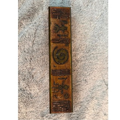 Vintage Hand Carved Wooden Tribal Box Spanish Inscription Indigenous Symbols