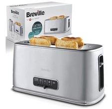 Breville Edge Silver 4 Slice Toaster Extra Long Slots Stainless Steel VTR023