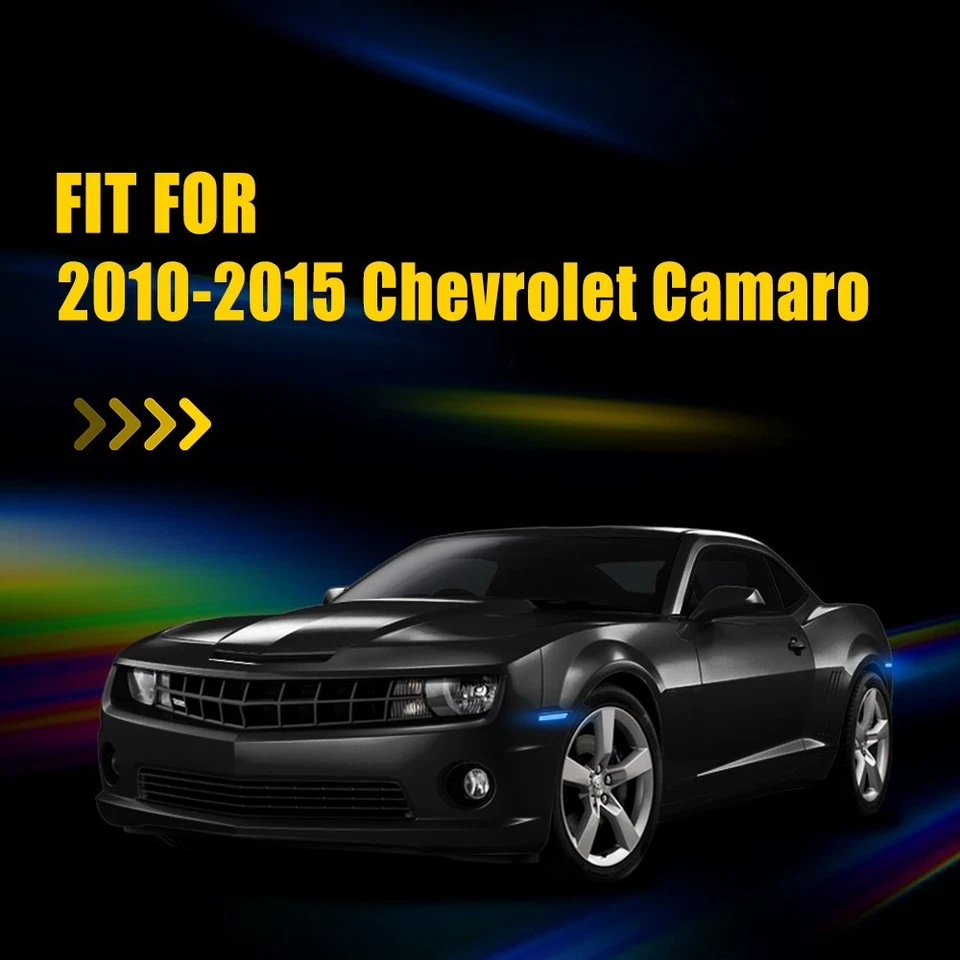 For 10-15 Chevy Camaro SS Style F+R Reflector Blue LED Side Marker Light 1-10Set - Image 4 of 4