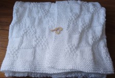Hand Knitted Baby Pram Blanket Soft Crib Wrap Bedding Gift White 95 x 100cm