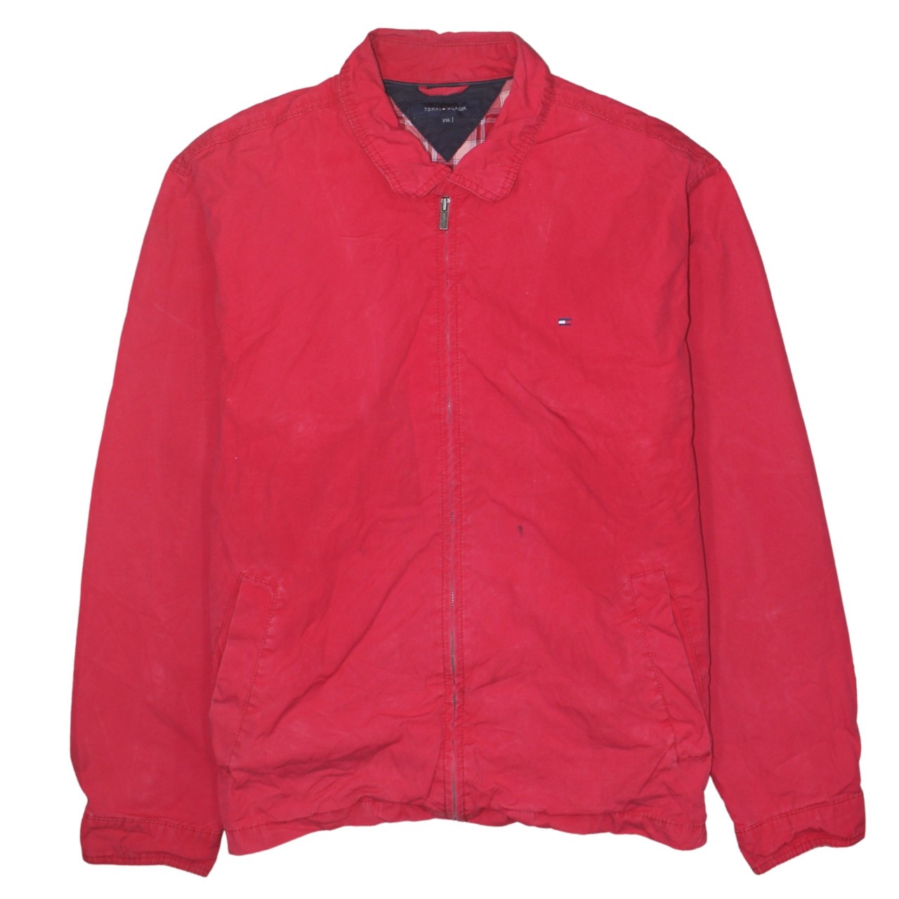 Tommy Hilfiger Mens Red Jacket Windbreaker Full Zip Flag Logo Pockets Classic