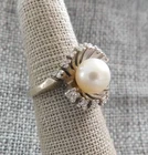 Vintage Art Deco 14k White Gold Jewelry Ring Pearl & Diamonds Not Scrap #301-Y